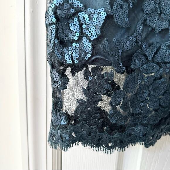 Tadashi Shoji Teal Sequin Illusion Sheath Knee Length Pailette Cocktail Dress 8 - Picture 11 of 13